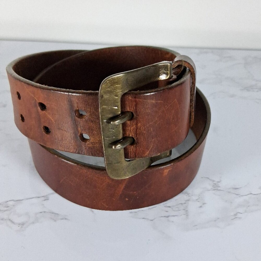 Rugged Brown Genuine Leather Double Hole Belt Made in Italy LINDBERG Size 30 - Picture 3 of 8